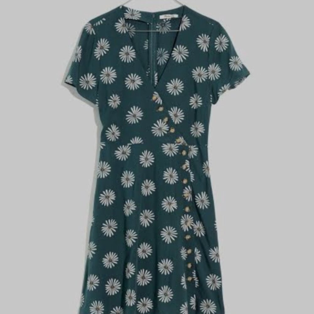 Madewell Button Wrap Mini Dress in Green Daisy Daydream Print